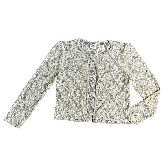 Vintage Stenay Lace Sheer‎ Beaded Open Jacket Womens Embroidered Fairy Cream - Picture 1 of 7